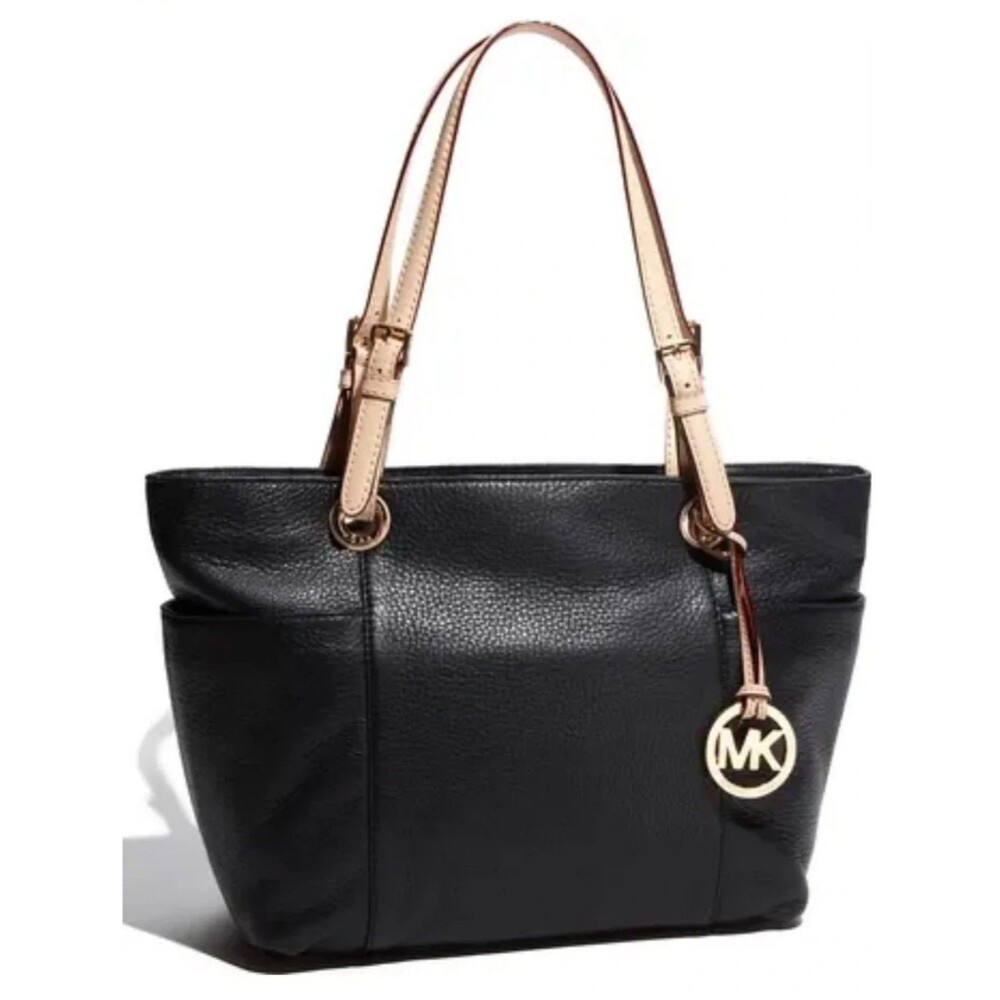 Nice MICHAEL KORS Jet Set Black Pebbled Leather Shoulder TOTE HandBag Purse VguC
